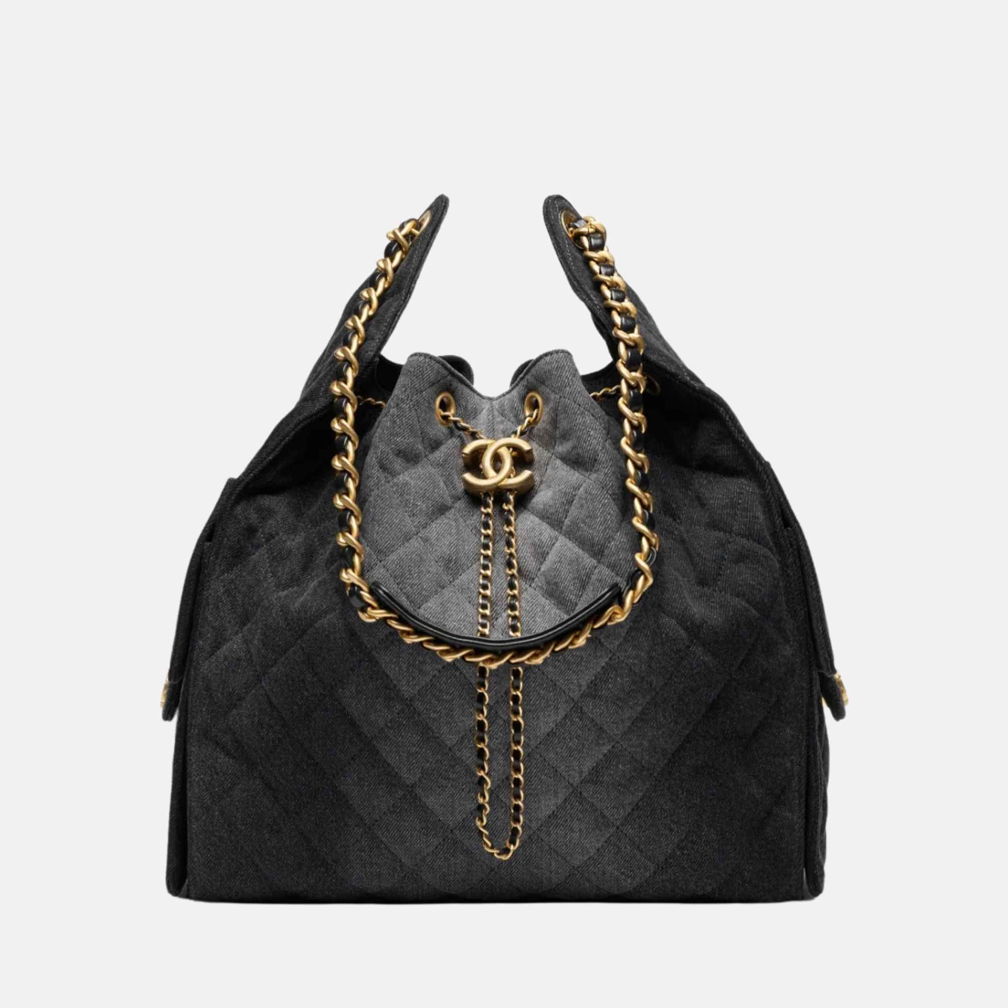 25 Medium Handbag Washed Denim And Gold Tone Metal