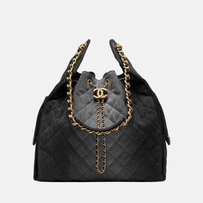 25 Medium Handbag Washed Denim And Gold Tone Metal