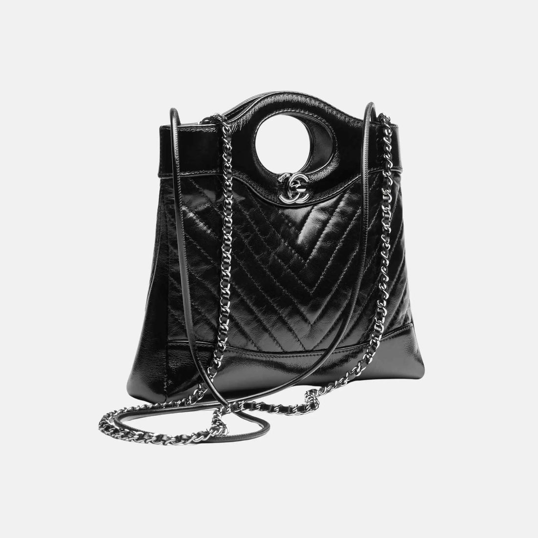 31 Mini Shopping Bag Shiny Lambskin Ruthenium Metal