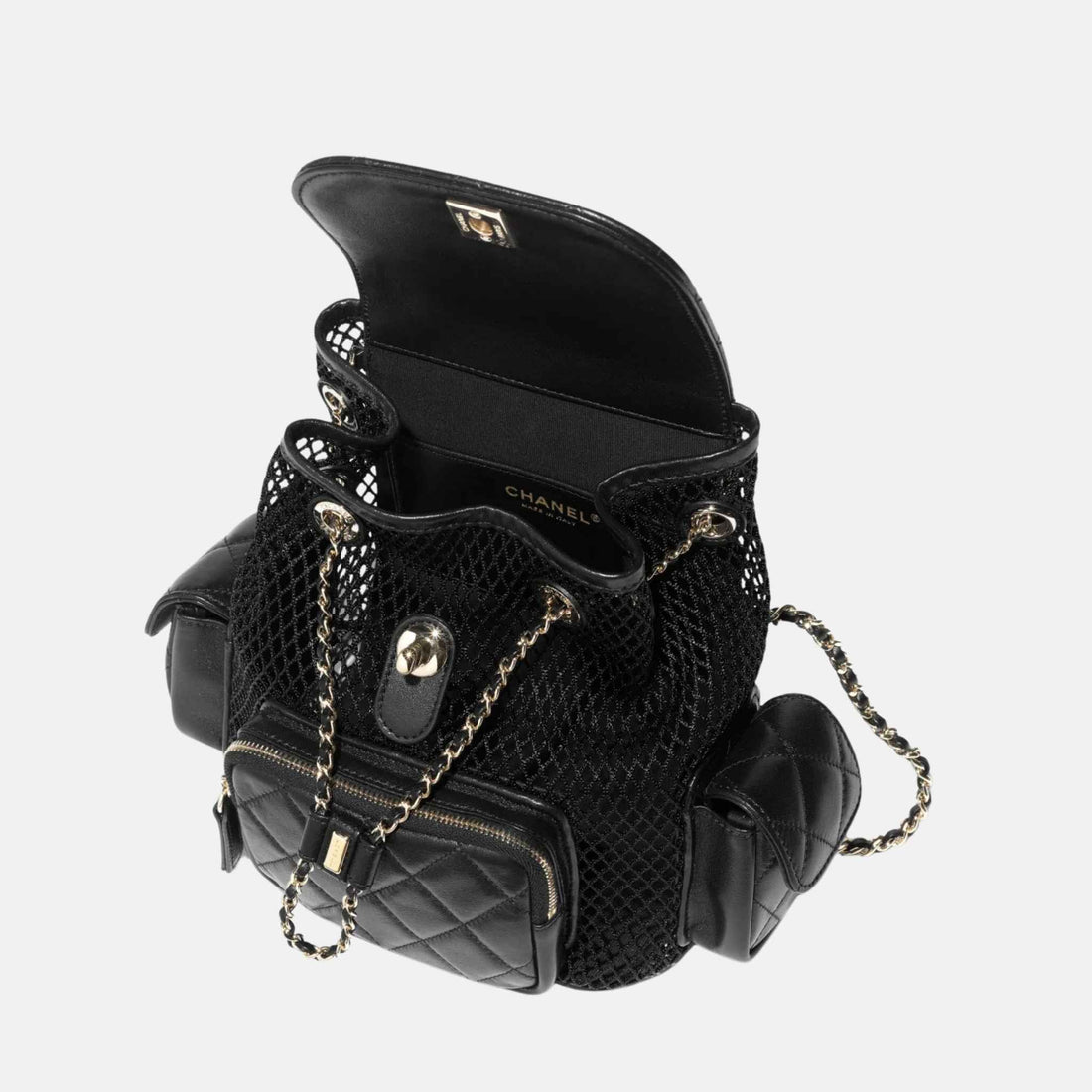 Backpack In Mesh Shiny Lambskin &amp; Gold Tone Metal