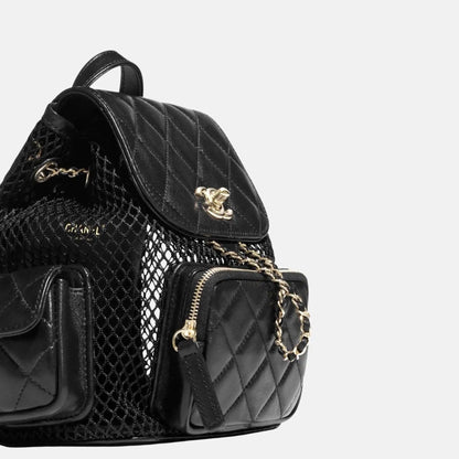 Backpack In Mesh Shiny Lambskin &amp; Gold Tone Metal