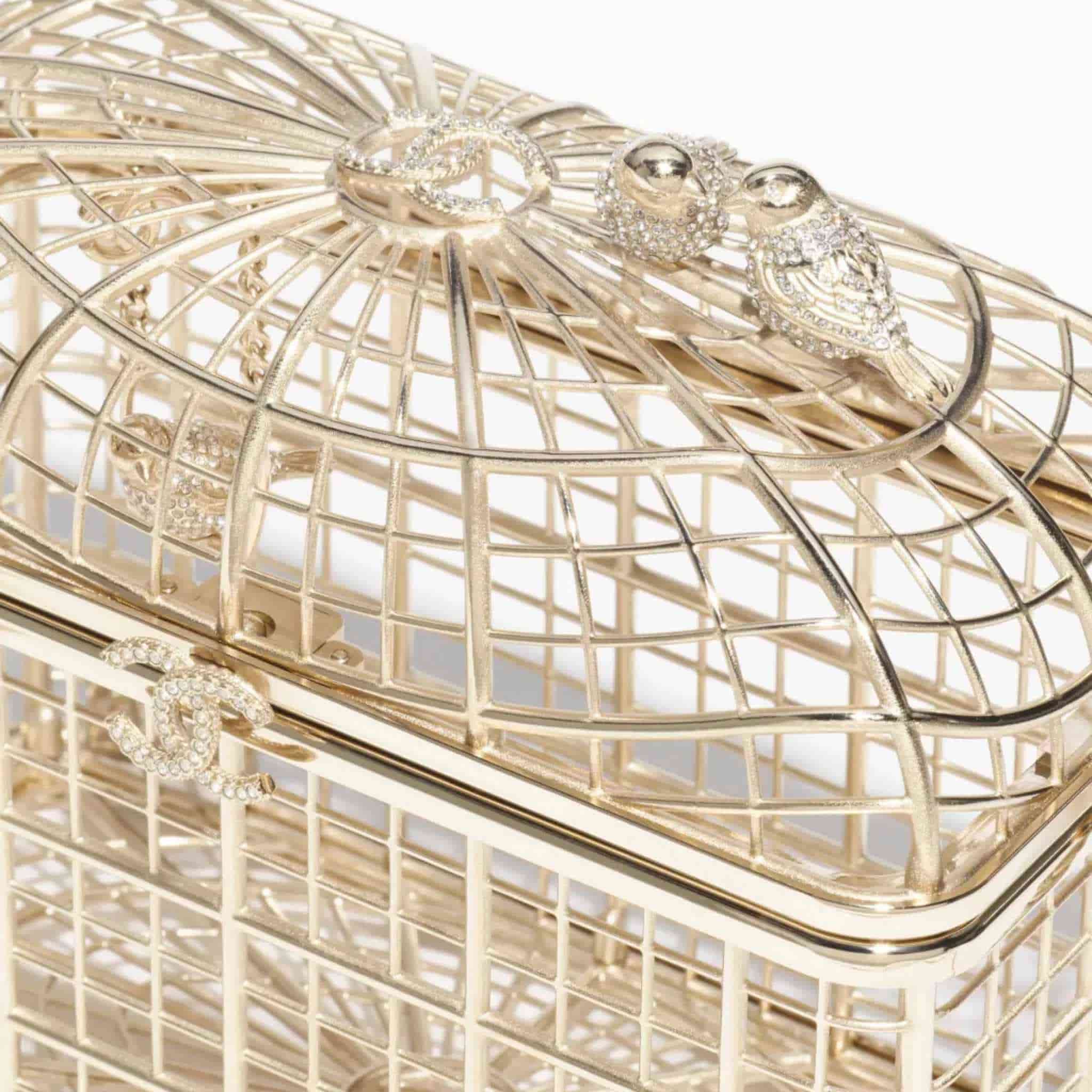 Birdcage Minaudière in Gold-Tone Metal and Crystals