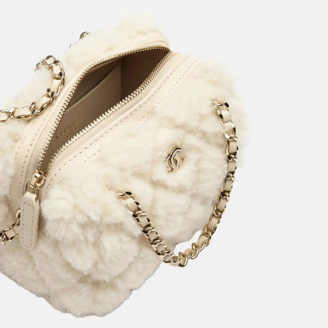 Classic Clutch With Chain Shearling Sheepskin Gold Tone Metal