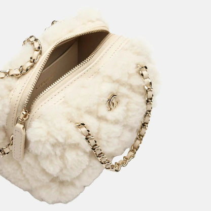 Classic Clutch With Chain Shearling Sheepskin Gold Tone Metal