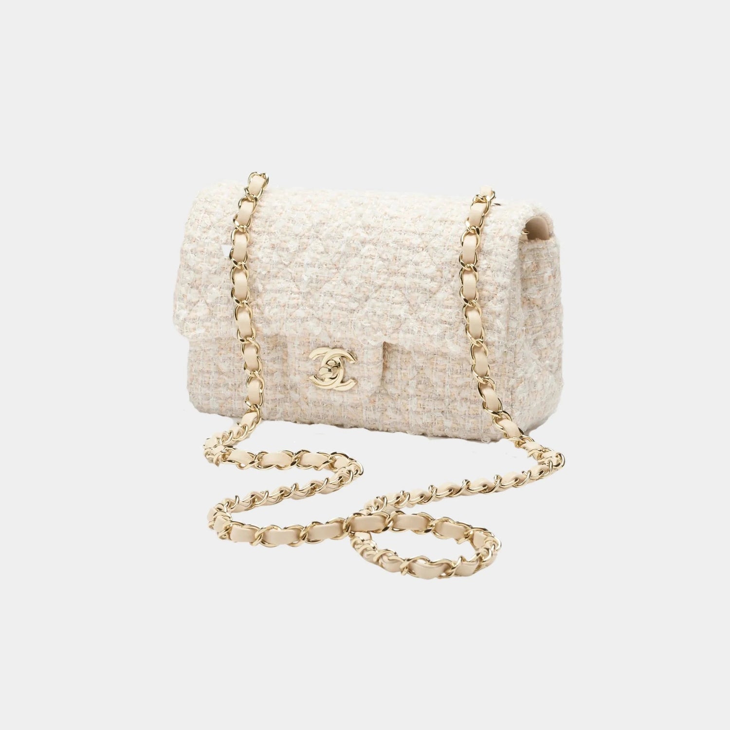 Classic Mini Bag Tweed &amp; Gold metal Beige &amp; White