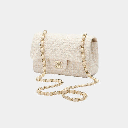 Classic Mini Bag Tweed &amp; Gold metal Beige &amp; White