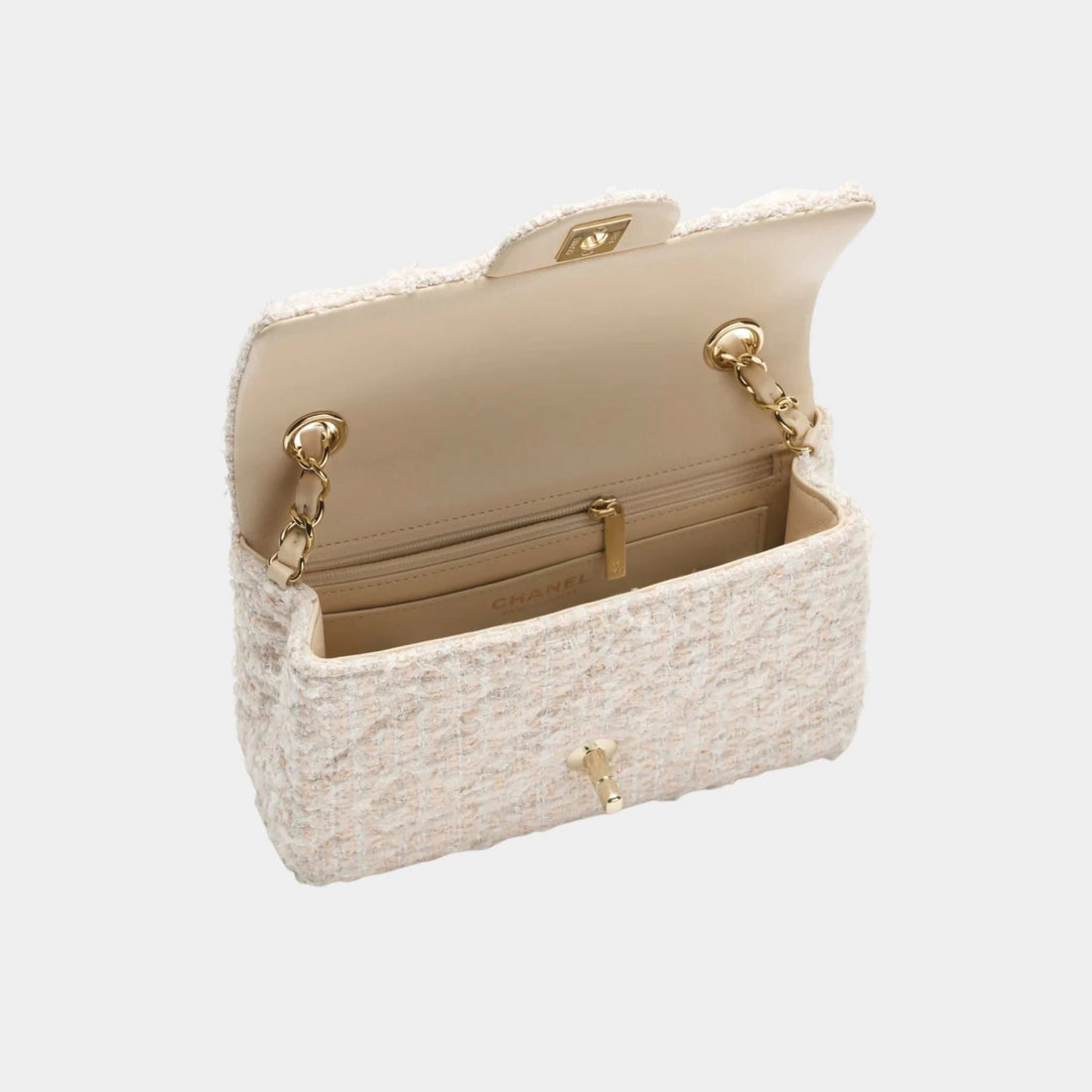 Classic Mini Bag Tweed &amp; Gold metal Beige &amp; White