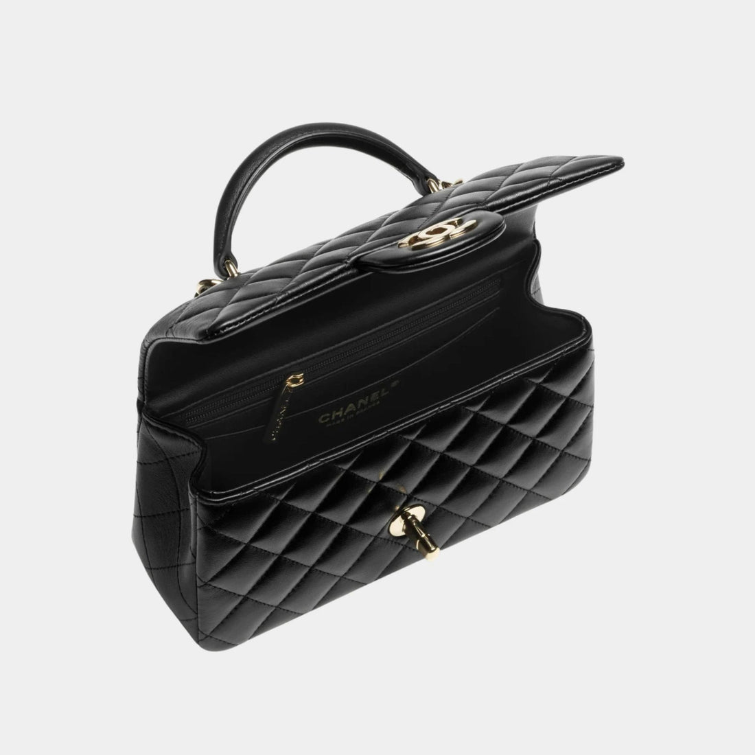 Classic Mini Bag With Handle Lambskin Rhinestones &amp; Gold Metal Black