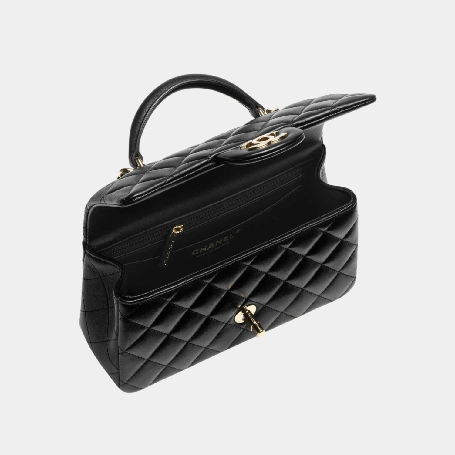 Classic Mini Bag With Handle Lambskin Rhinestones &amp; Gold Metal Black