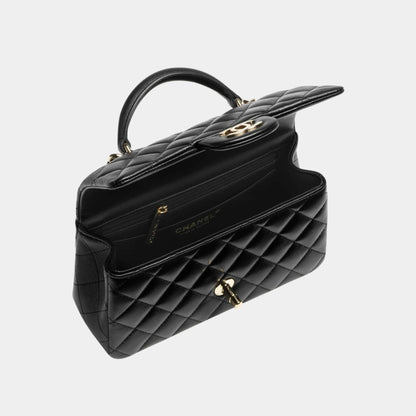 Classic Mini Bag With Handle Lambskin Rhinestones &amp; Gold Metal Black
