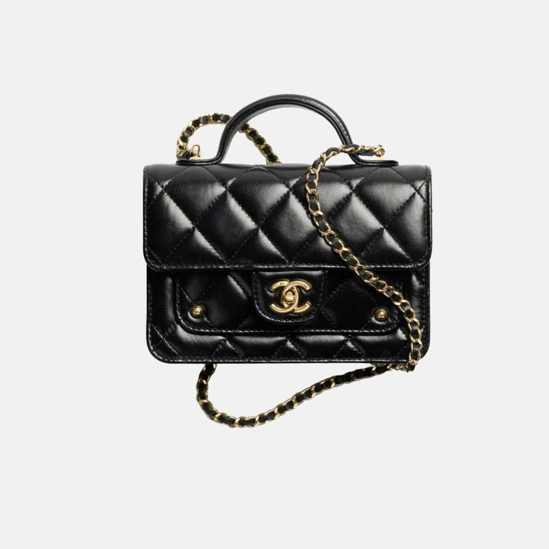 Clutch with Chain in Shiny Lambskin and Gold Metal