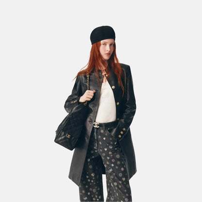 Coat in Black Lambskin