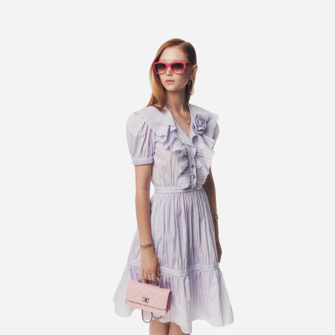 Dress Cotton Poplin White Blue Pink