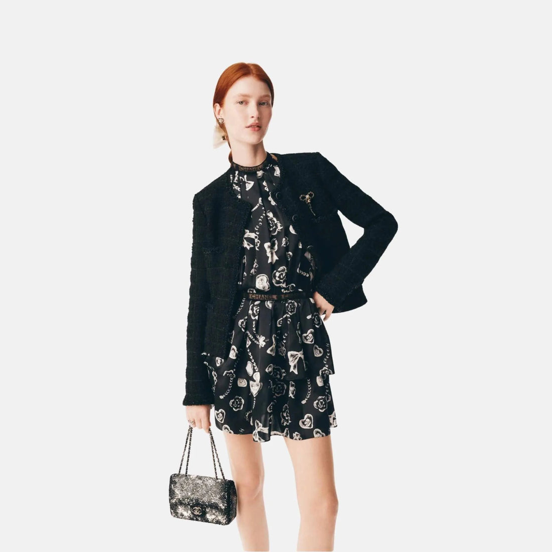 Dress in Printed Silk Satin