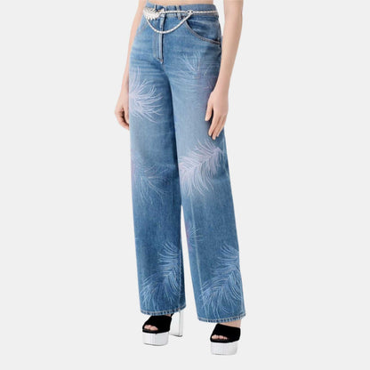 Embroidered Blue and Multicolour Denim Jeans