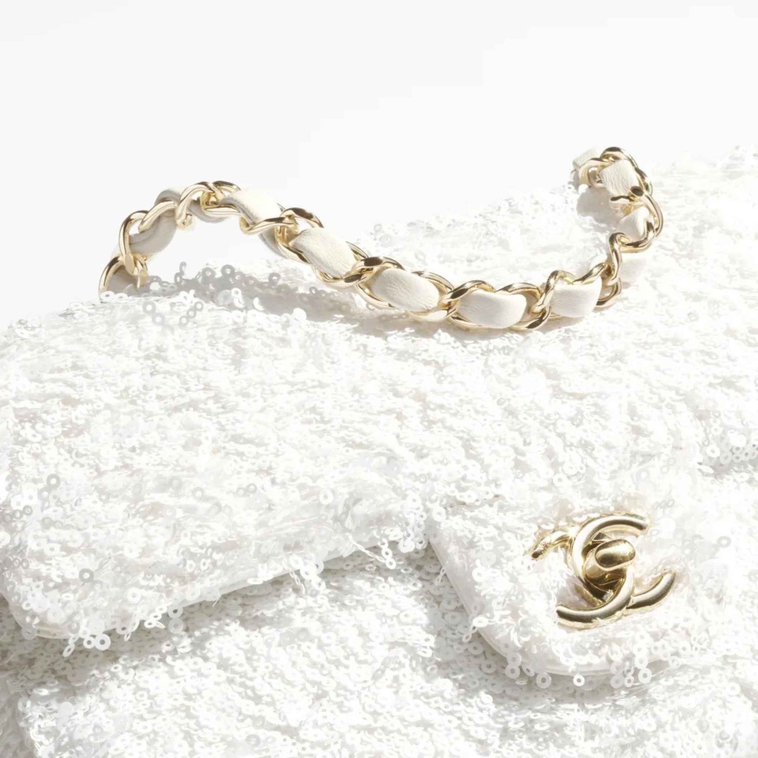 Evening Bag In Fringed Sequins &amp; Gold Tone Metal