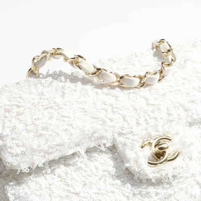 Evening Bag In Fringed Sequins &amp; Gold Tone Metal