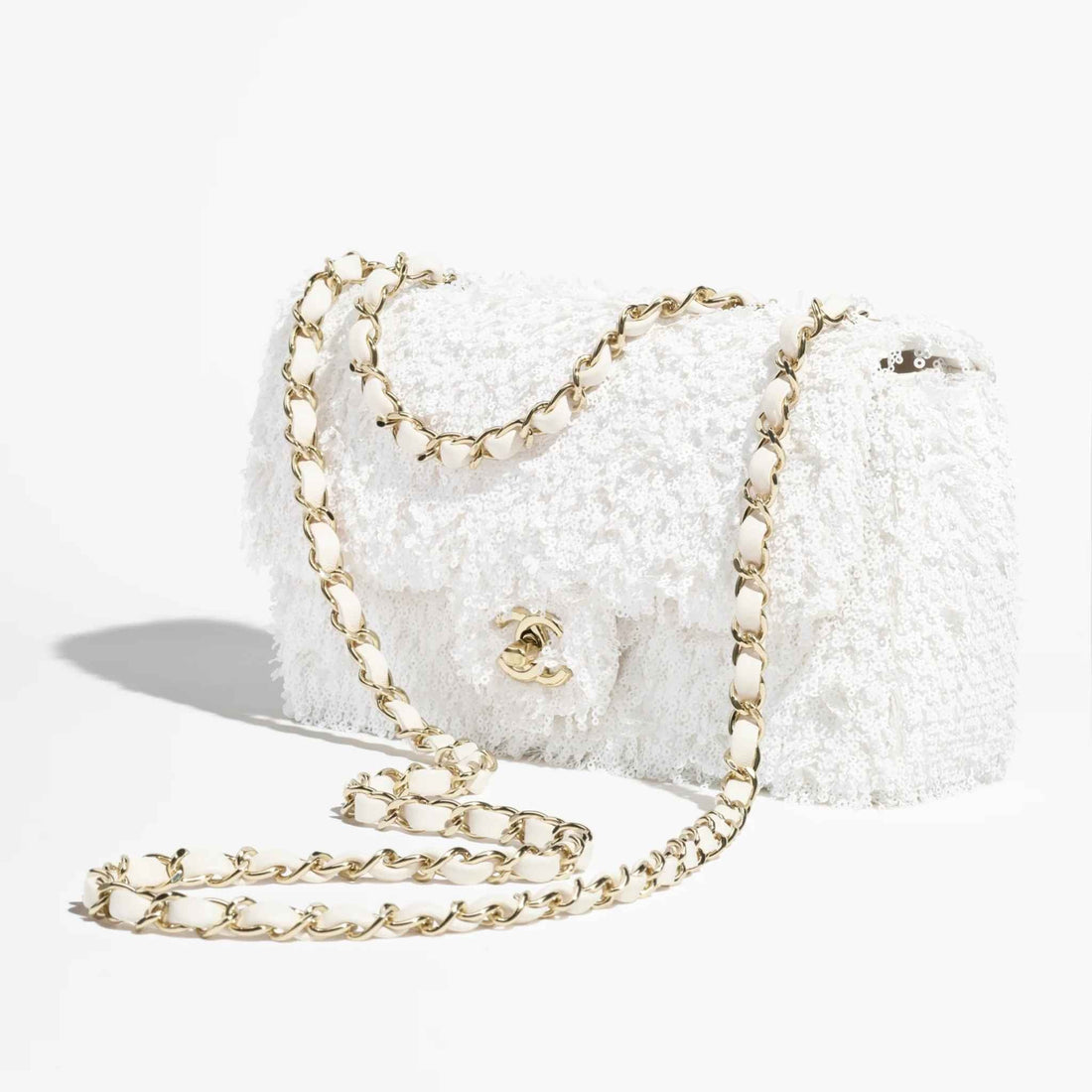 Evening Bag In Fringed Sequins &amp; Gold Tone Metal