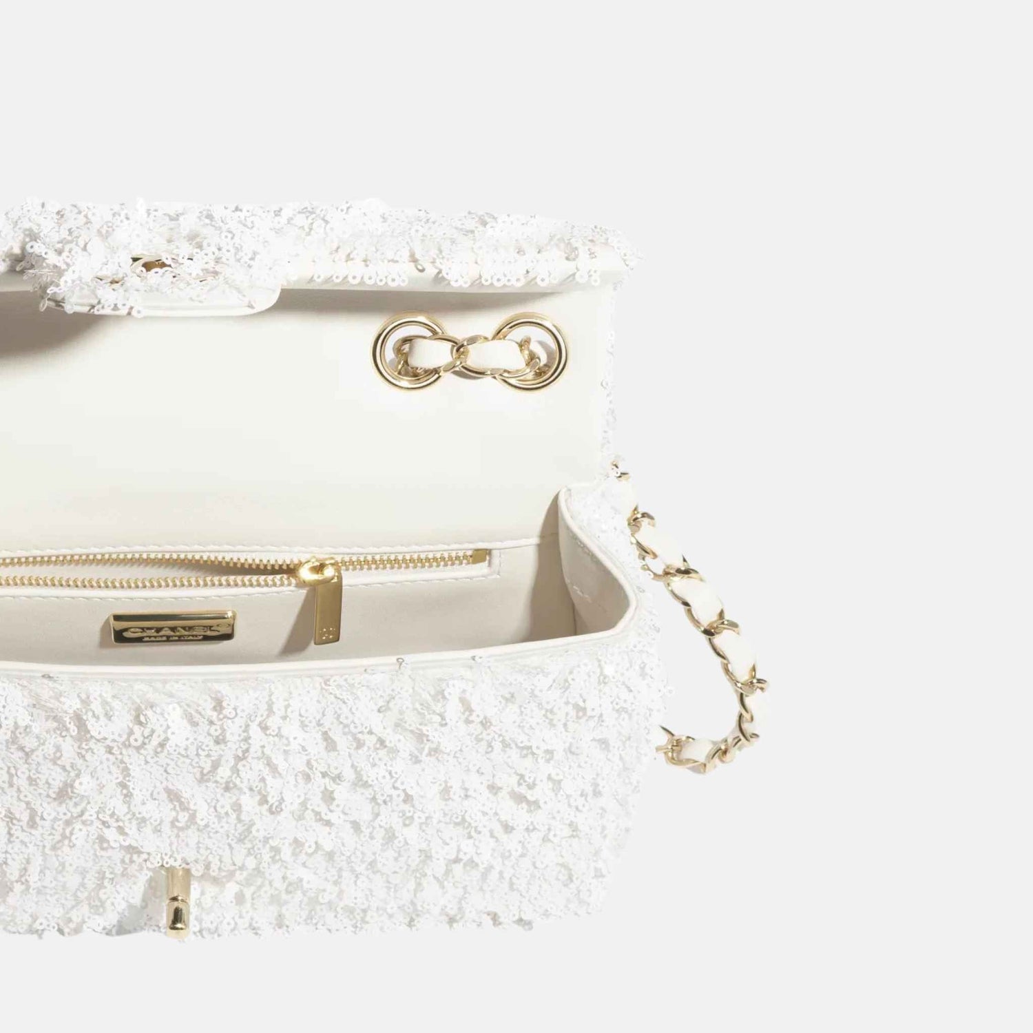 Evening Bag In Fringed Sequins &amp; Gold Tone Metal