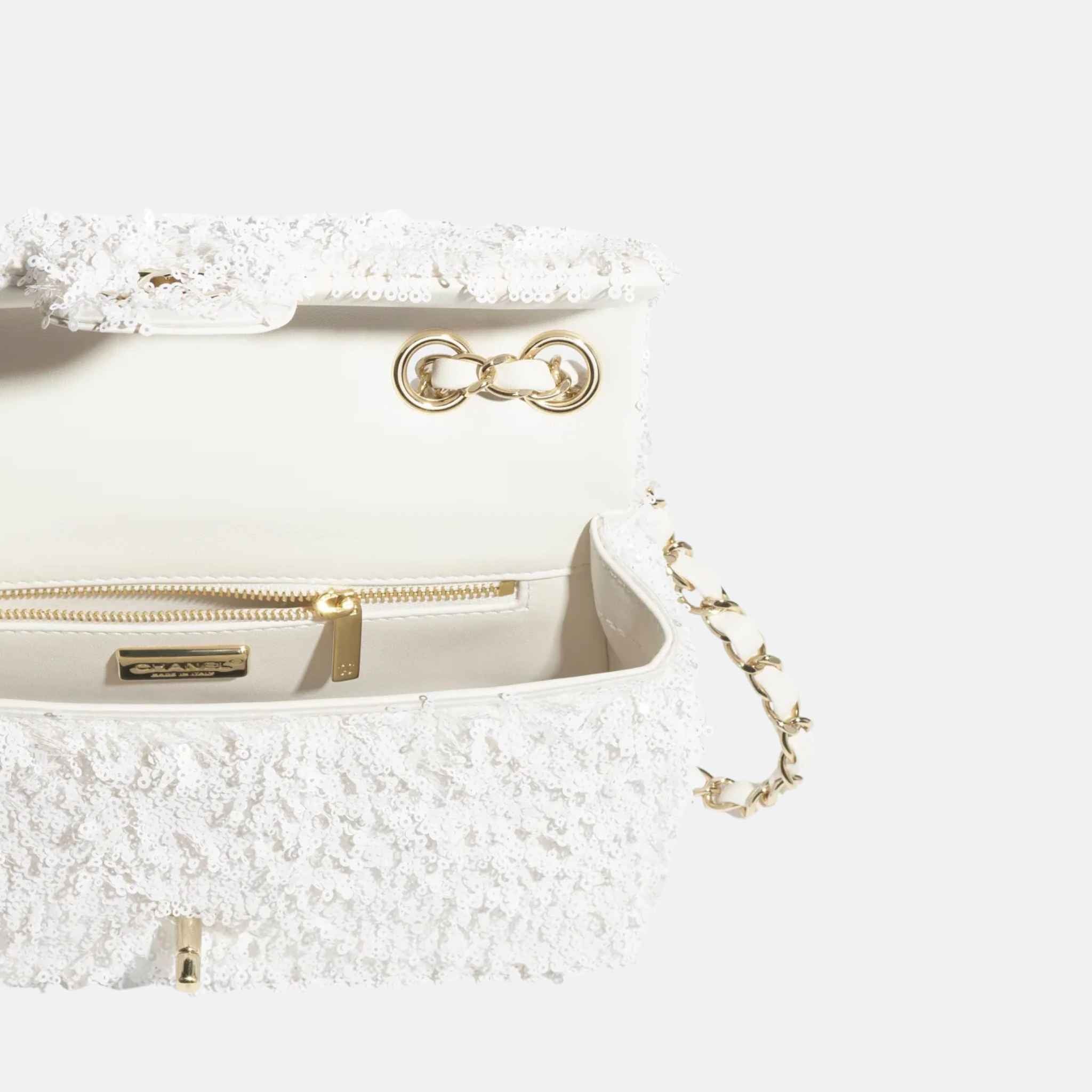 Evening Bag In Fringed Sequins &amp; Gold Tone Metal