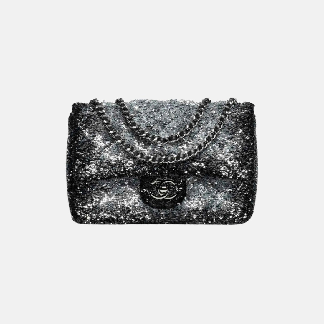 Flap Bag in Quilted Gradient Sequins and Ruthenium