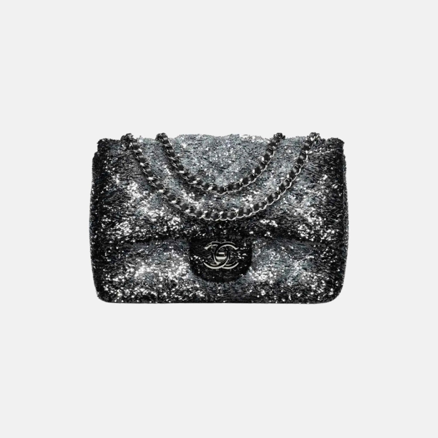Flap Bag in Quilted Gradient Sequins and Ruthenium