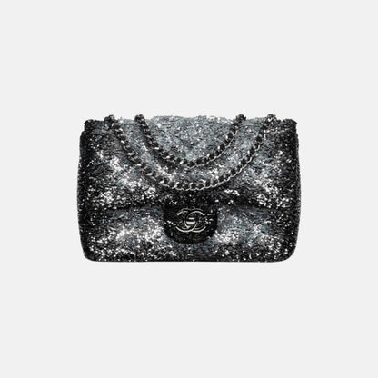 Flap Bag in Quilted Gradient Sequins and Ruthenium