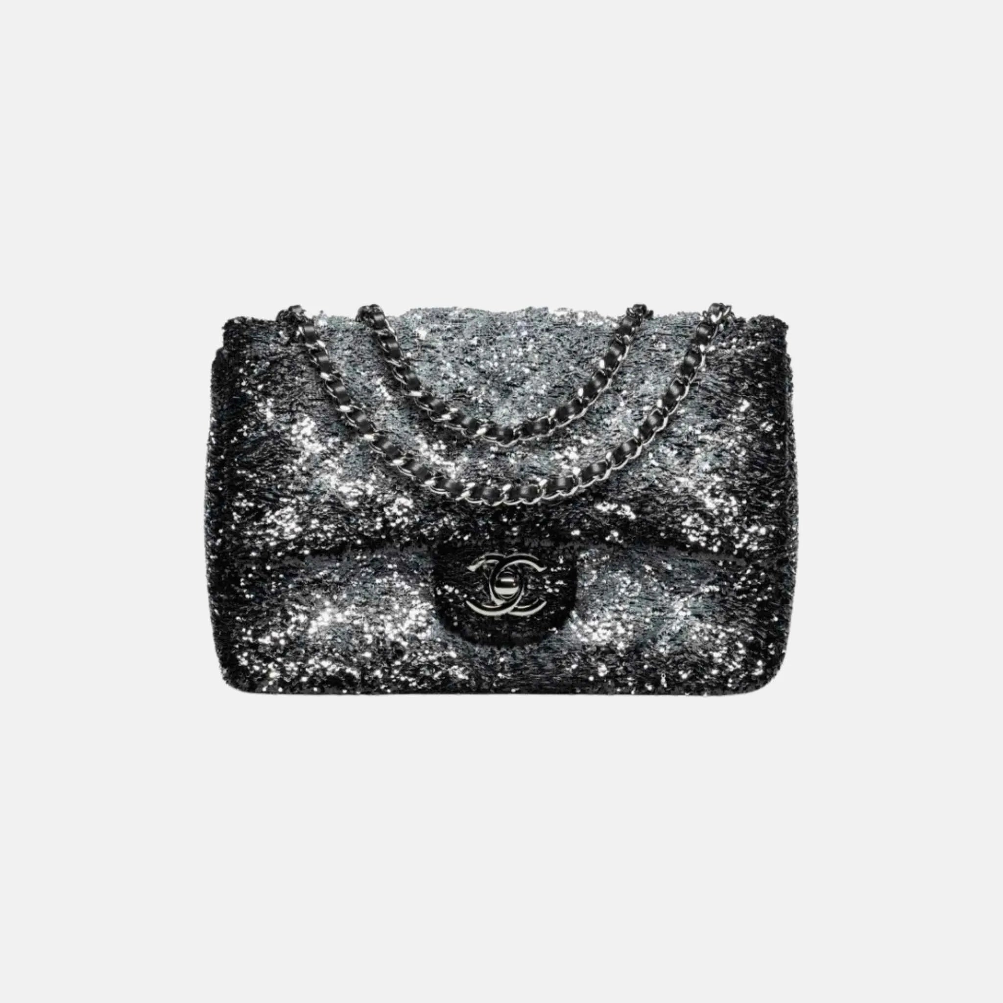Flap Bag in Quilted Gradient Sequins and Ruthenium