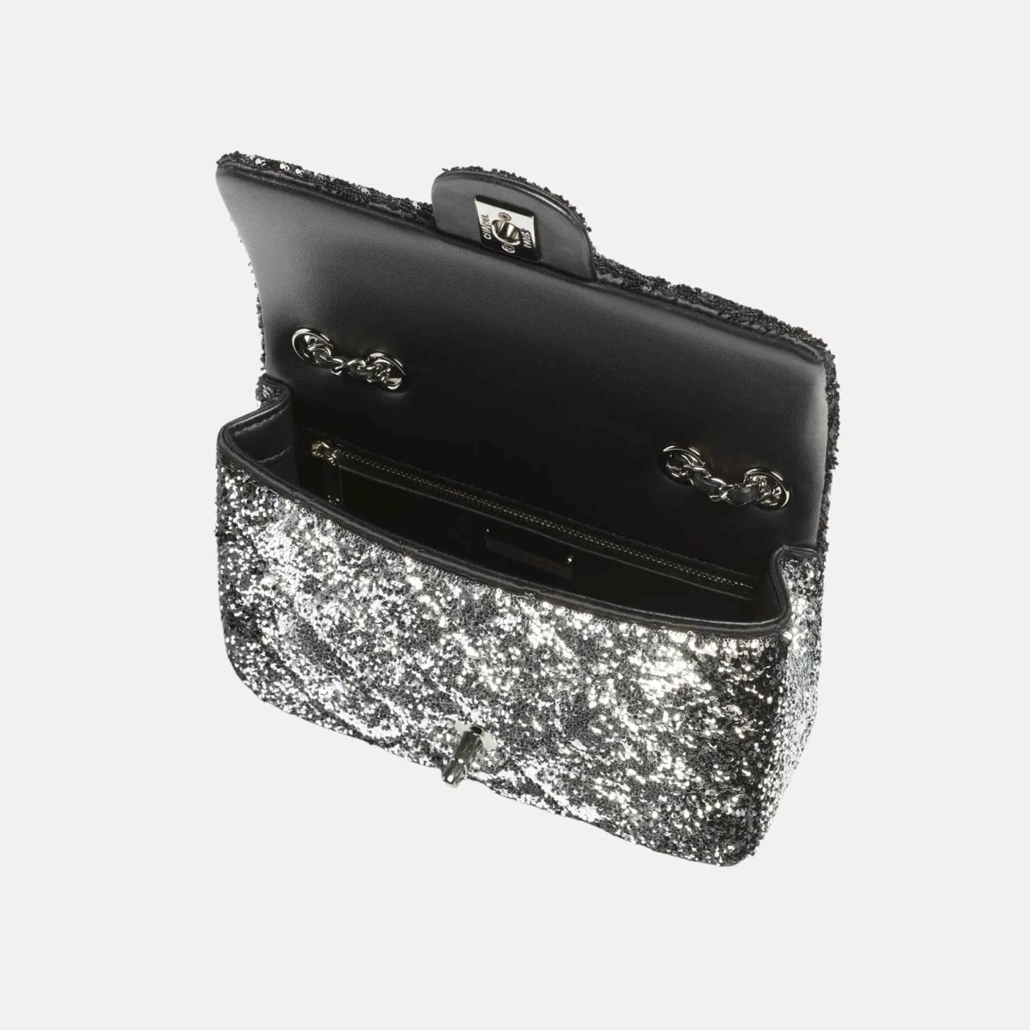 Flap Bag in Quilted Gradient Sequins and Ruthenium