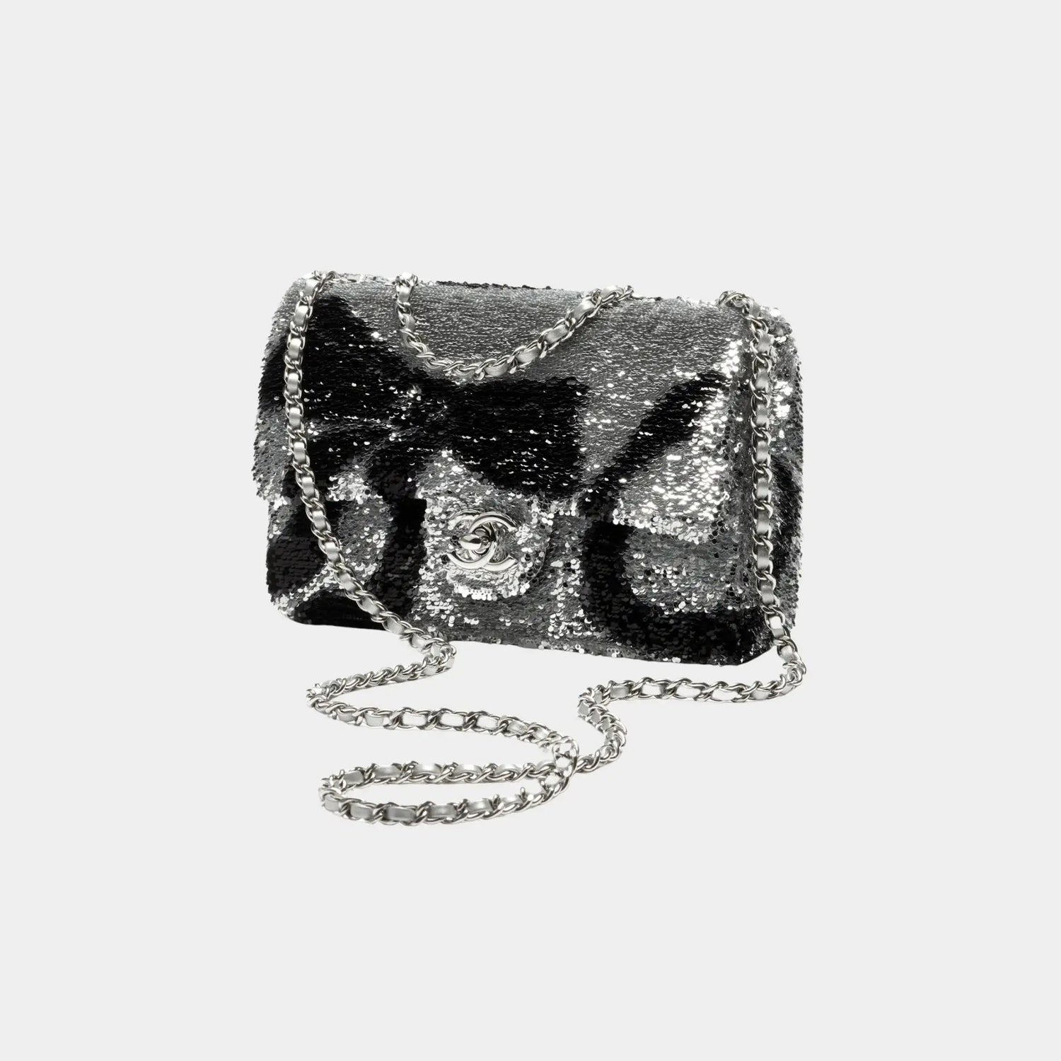 Flap Bag in Quilted Gradient Sequins and Ruthenium