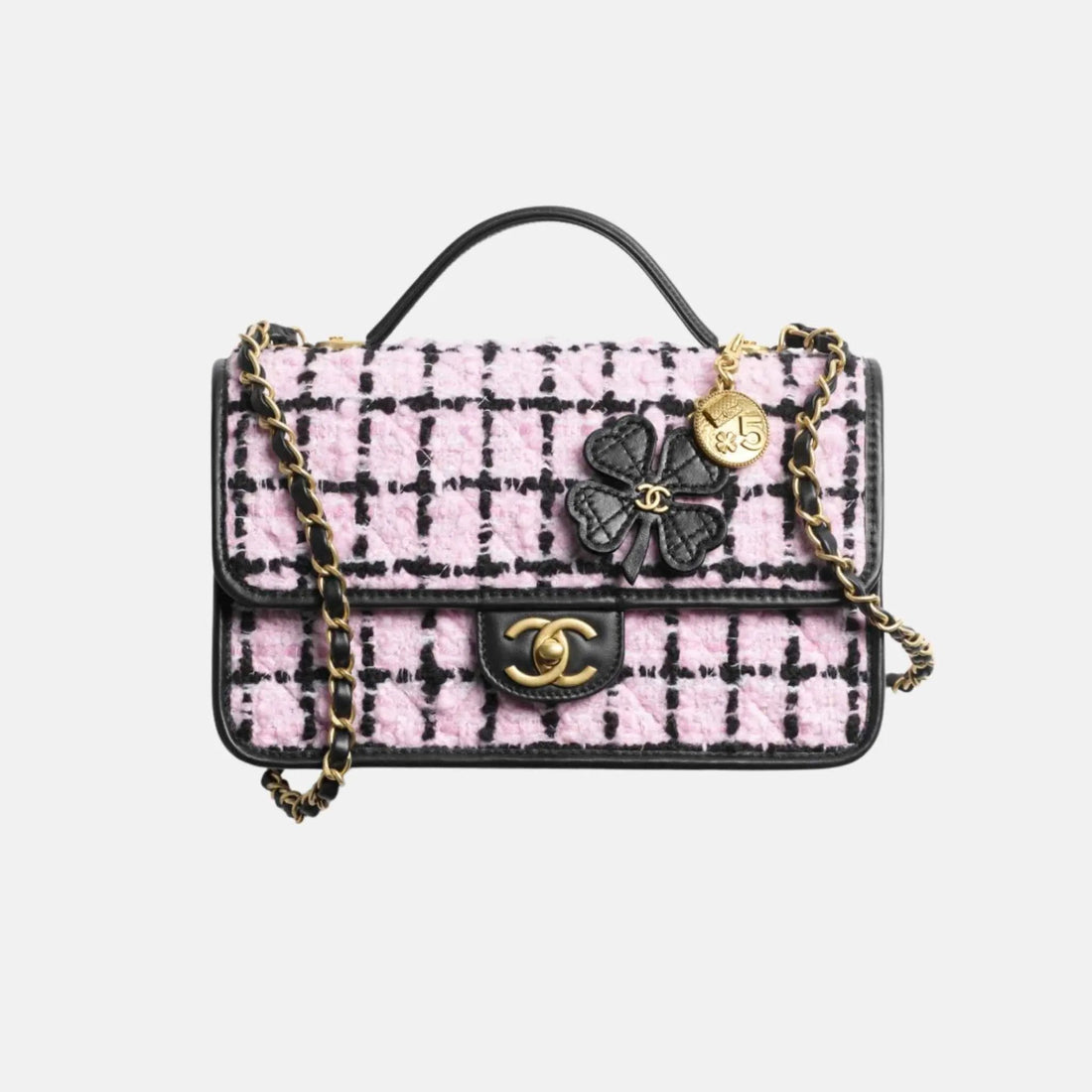 Flap Bag Top Handle in Wool Tweed and Calfskin