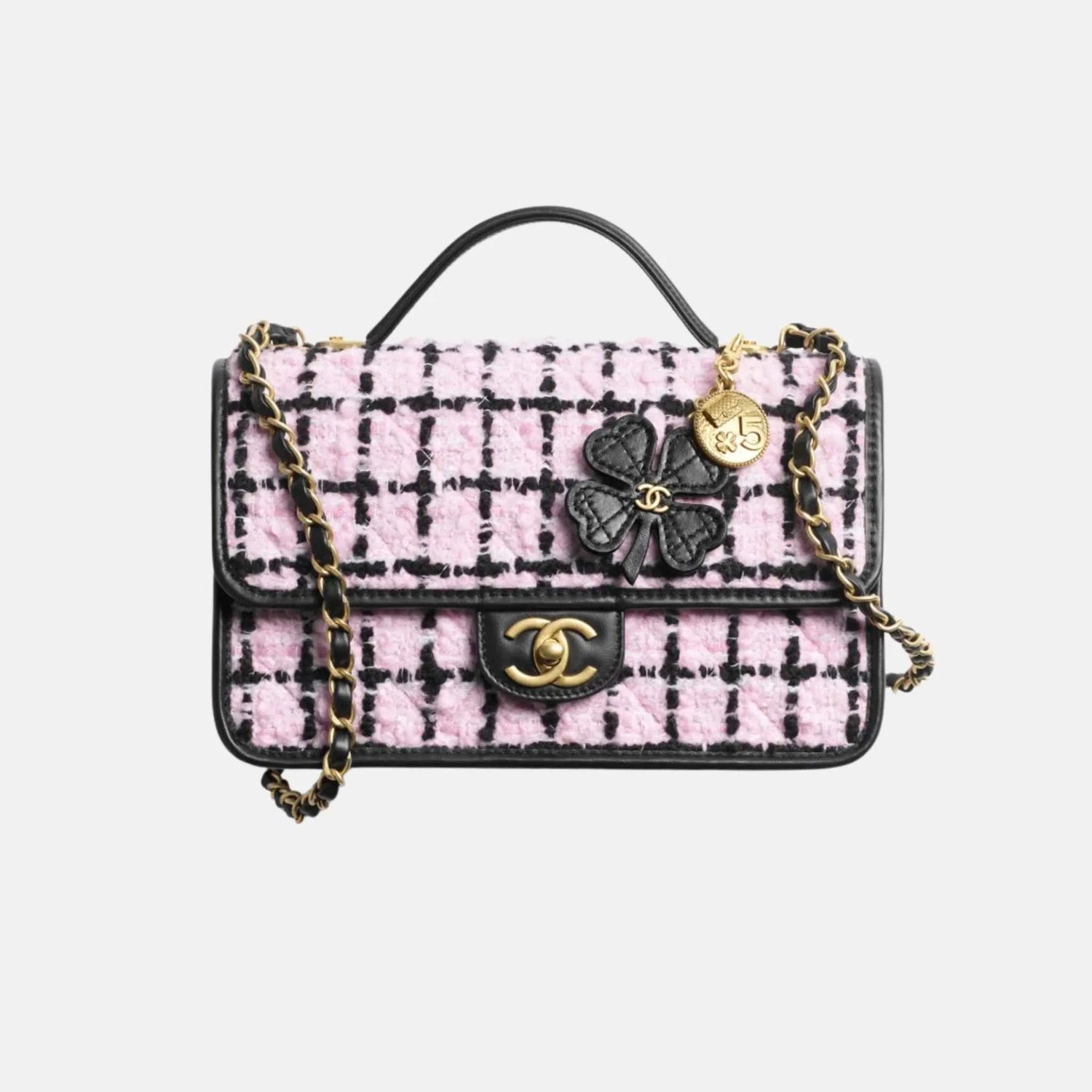 Flap Bag Top Handle in Wool Tweed and Calfskin