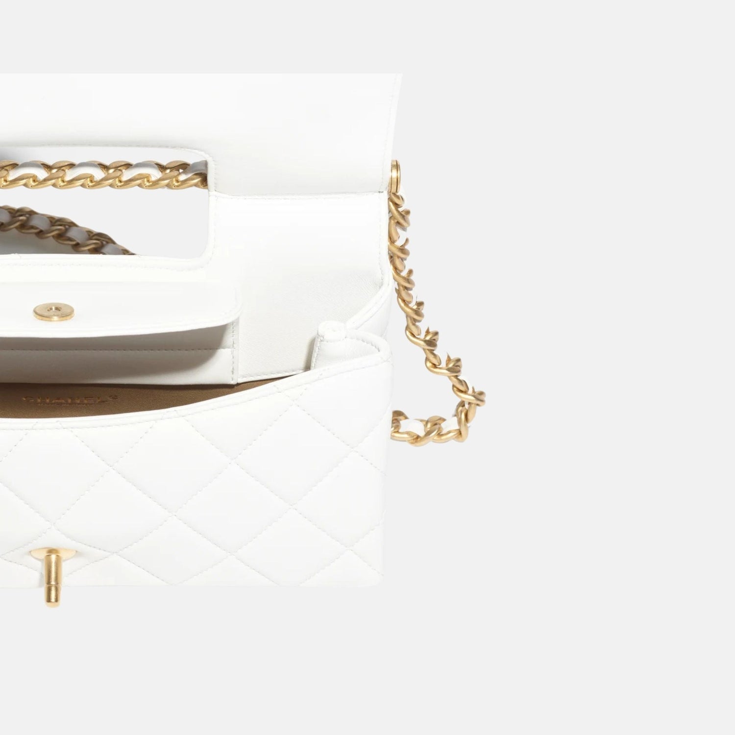 Flap Bag With Top Handle In Shiny Lambskin