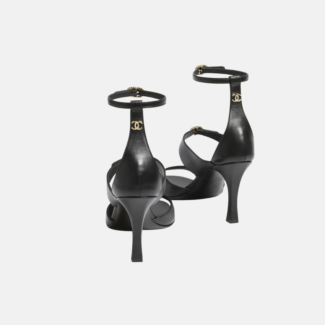 Heeled Sandals in Black Lambskin