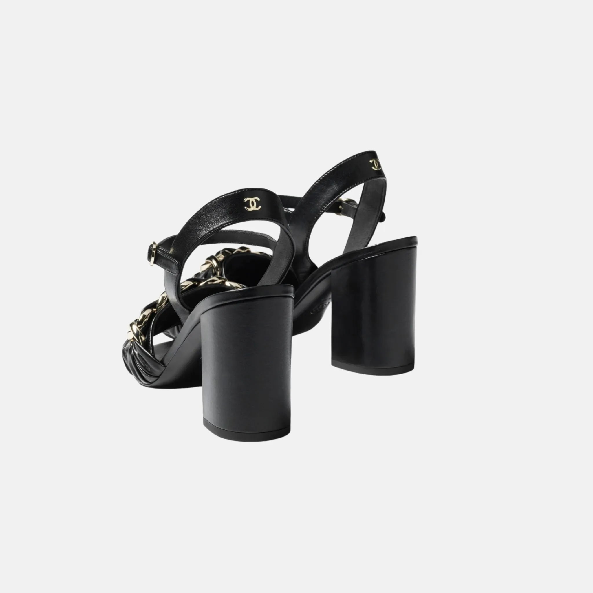 Heeled Sandals in Lambskin with Gold-Tone Chain