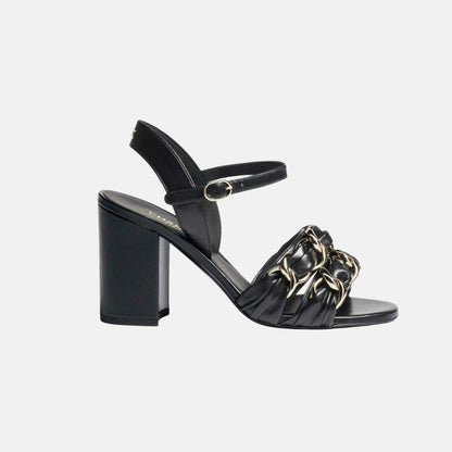 Heeled Sandals in Lambskin with Gold-Tone Chain