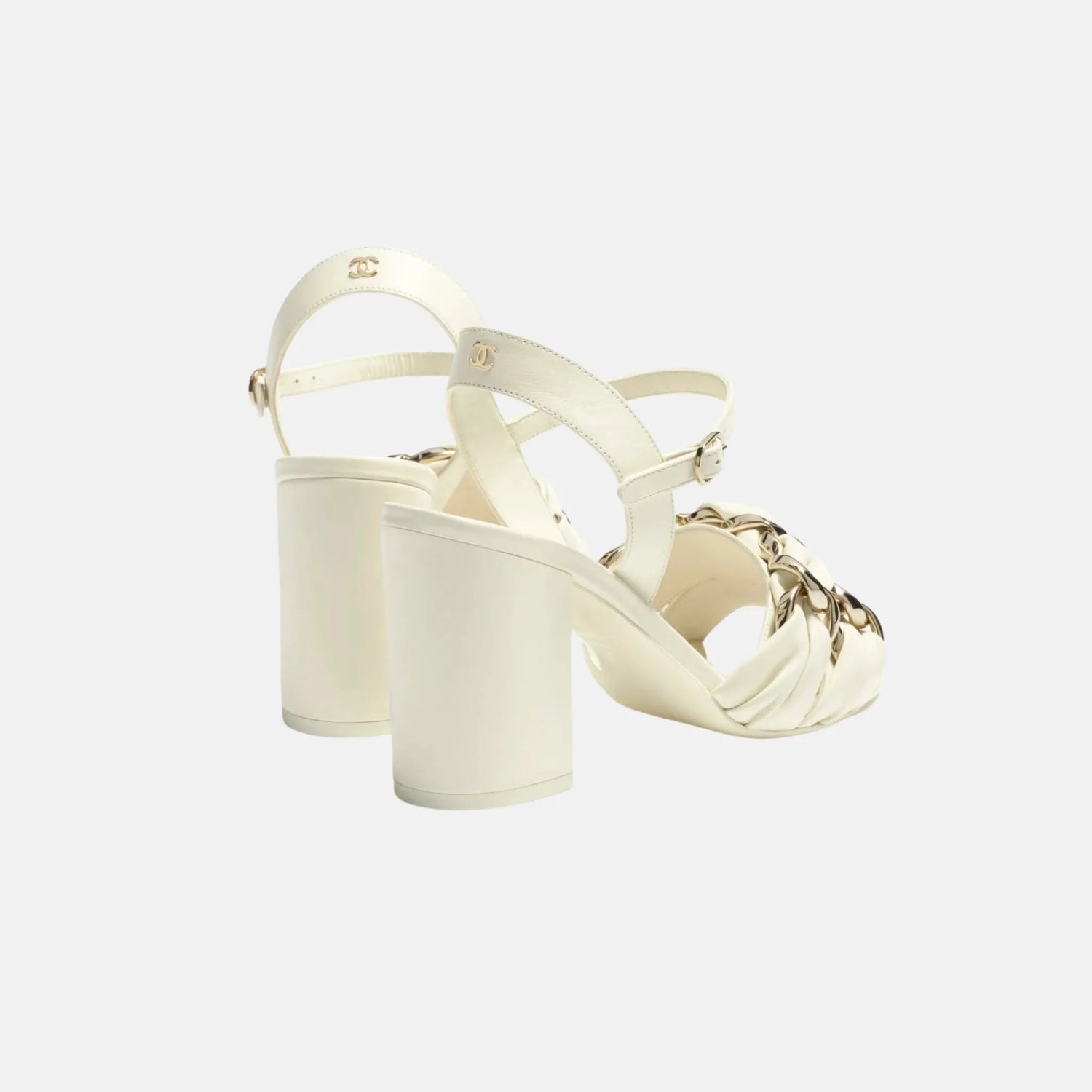 Heeled Sandals in Lambskin with Gold-Tone Chain