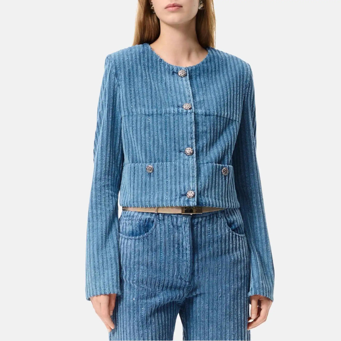 Jacket Cotton Velvet And Strass Blue