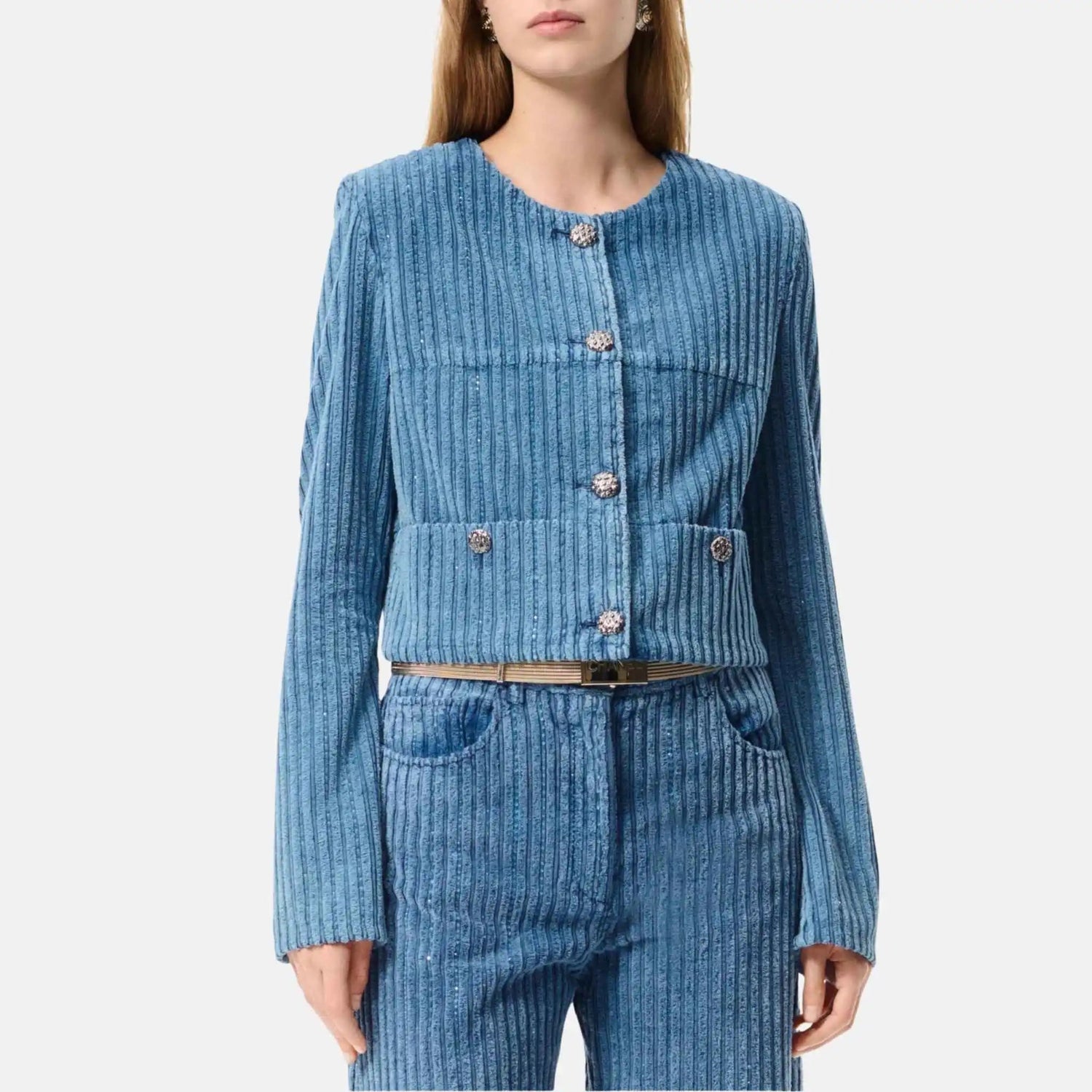 Jacket Cotton Velvet And Strass Blue
