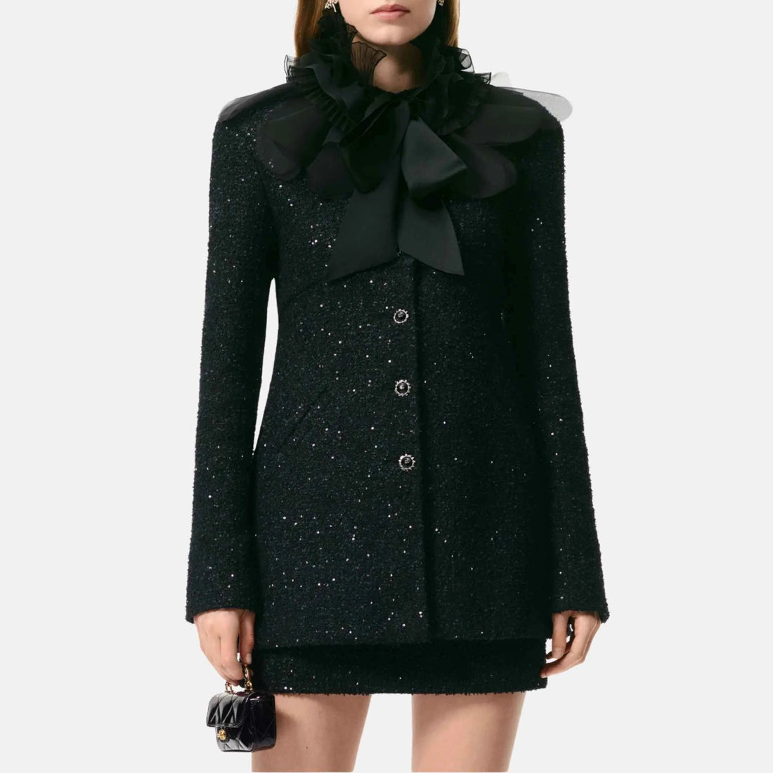 Jacket Sequined Tweed And Silk Organza