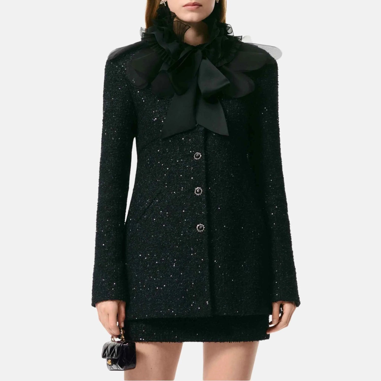 Jacket Sequined Tweed And Silk Organza