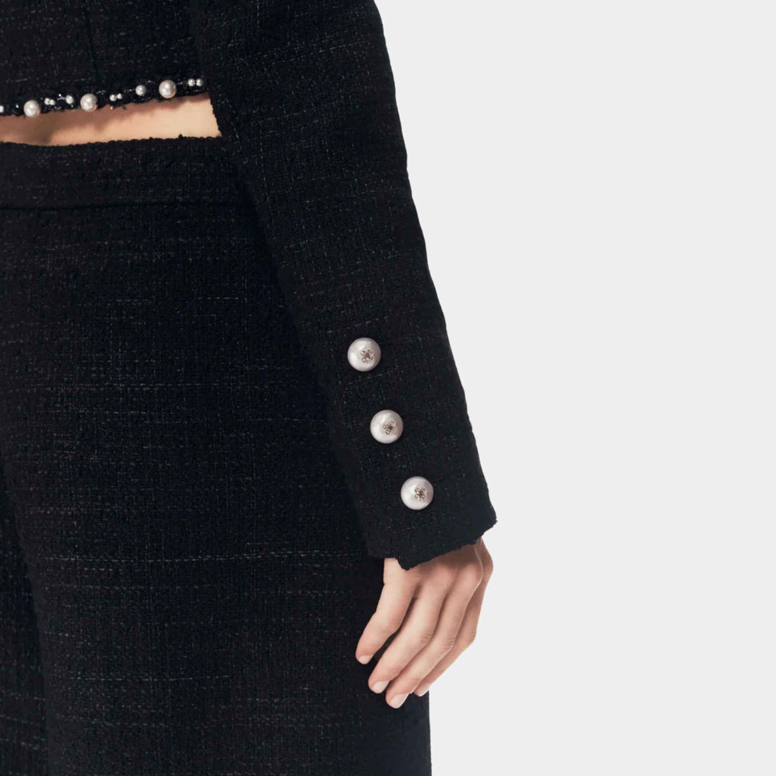 Jacket Tweed Imitation Pearls Black &amp; White
