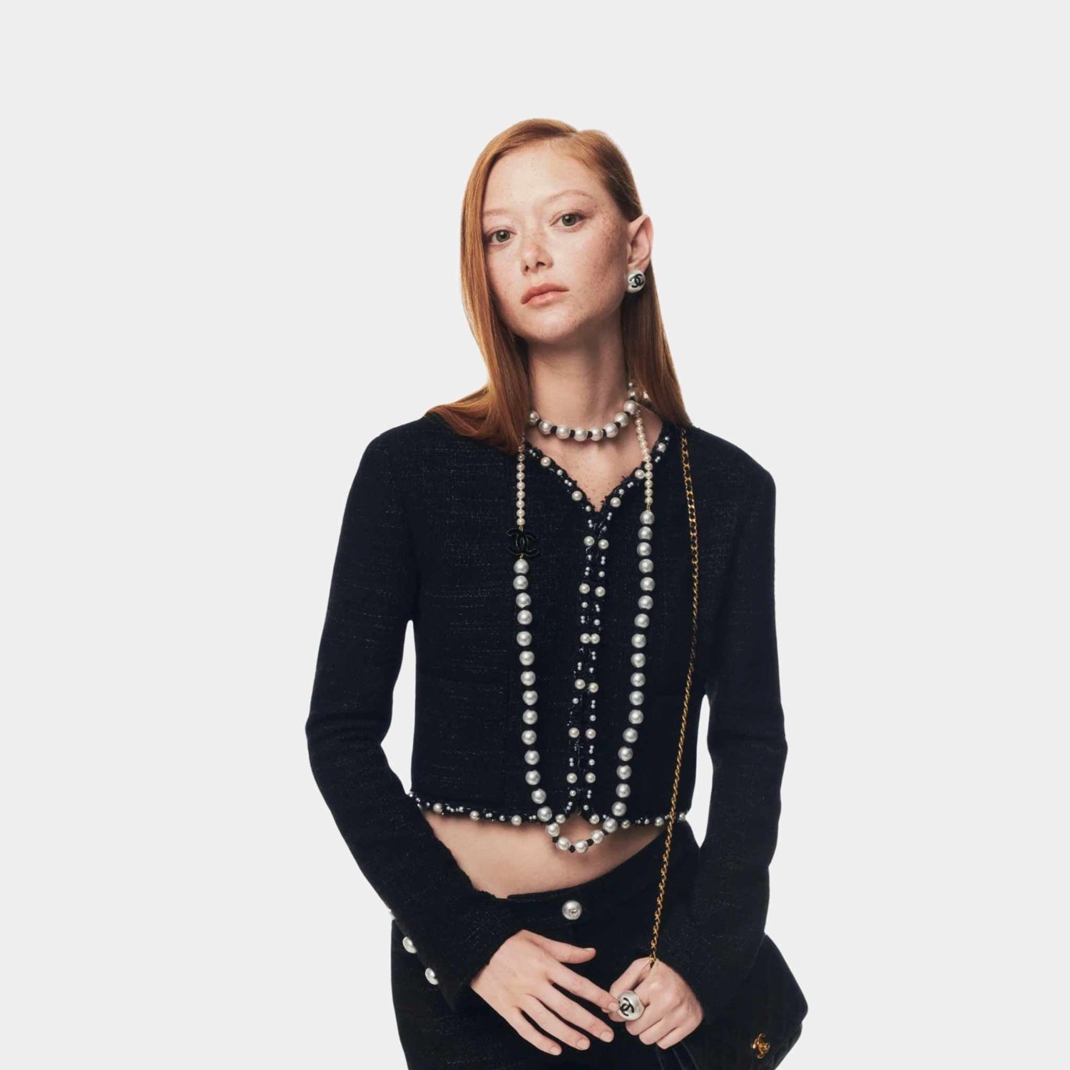 Jacket Tweed Imitation Pearls Black &amp; White