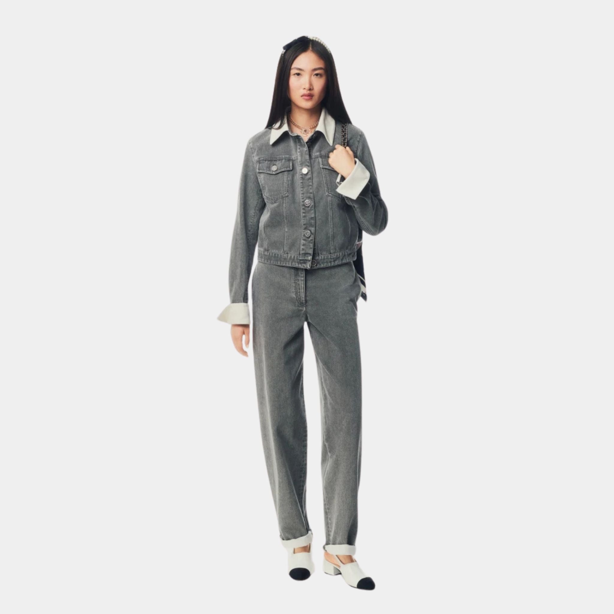 Jeans Washed Out Denim Grey White