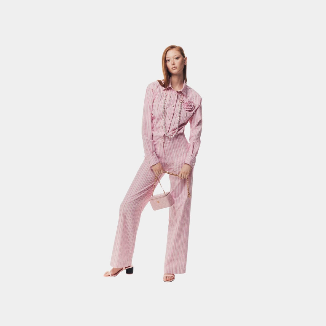 Jumpsuit Printed Cotton Poplin Light Pink White Dark Pink