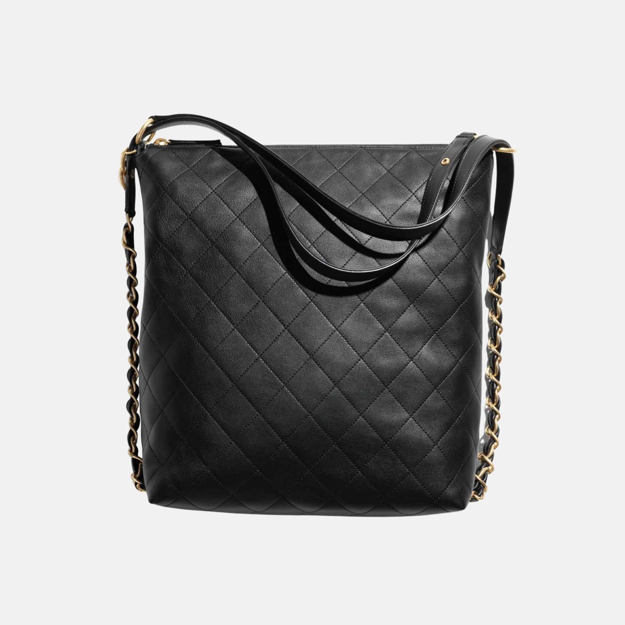 Large Black Backpack In Calfskin And Gold Tone Metal