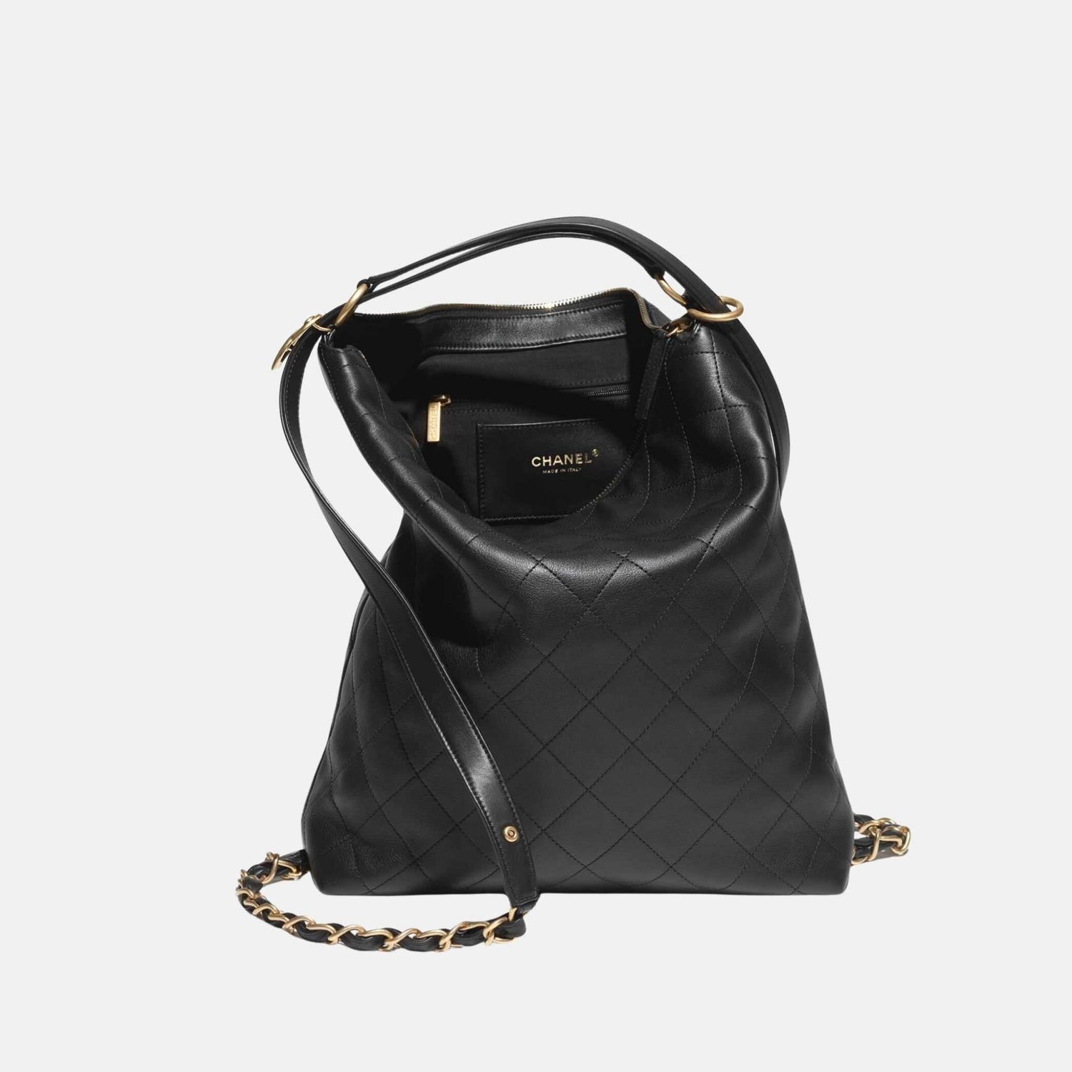 Large Black Backpack In Calfskin And Gold Tone Metal