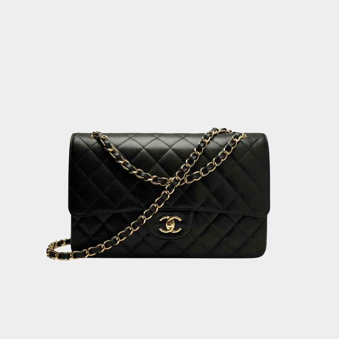 Large Classic Handbag Grained Calfskin Gold Tone