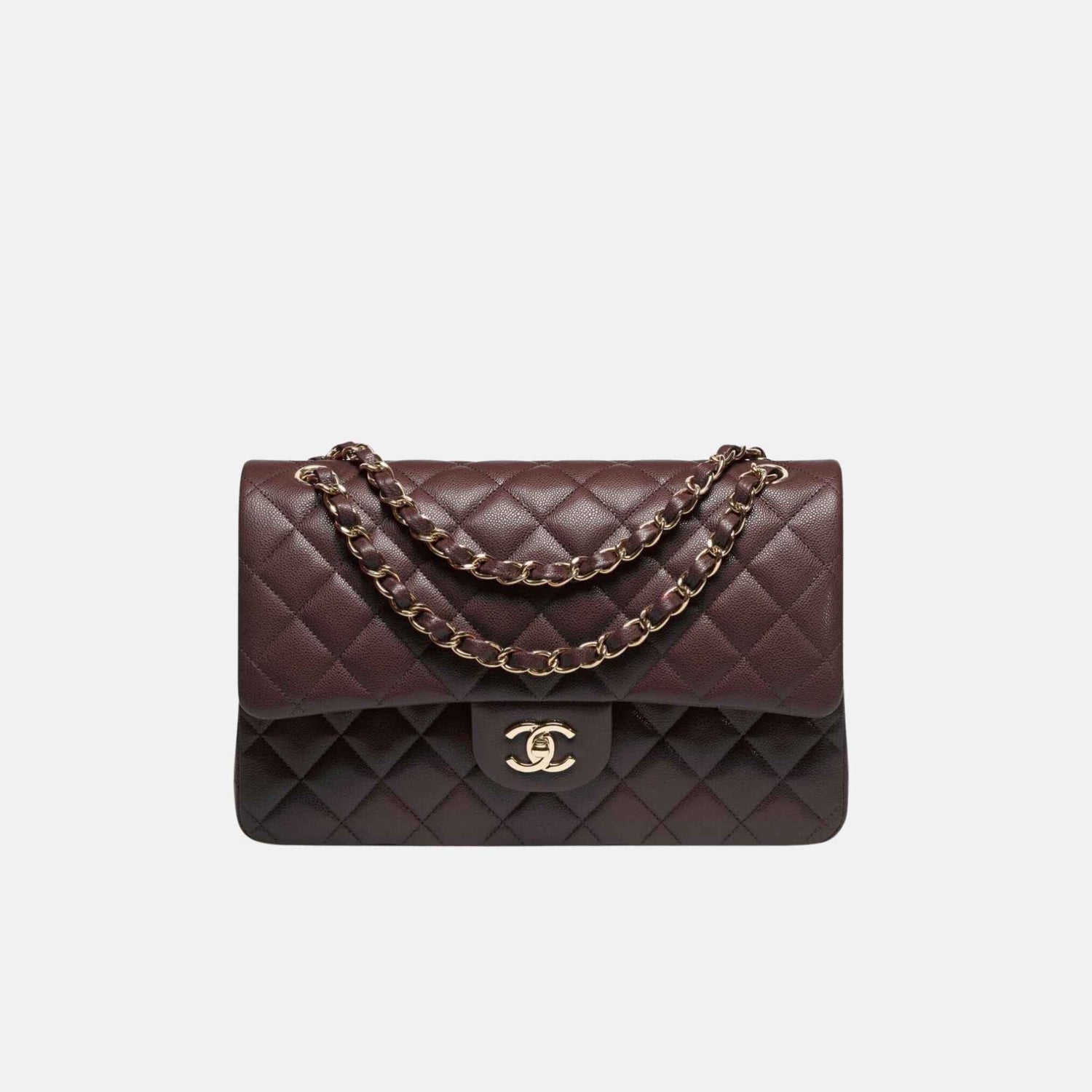 Large Classic Handbag In Grained Shiny Calfskin And Gold Tone