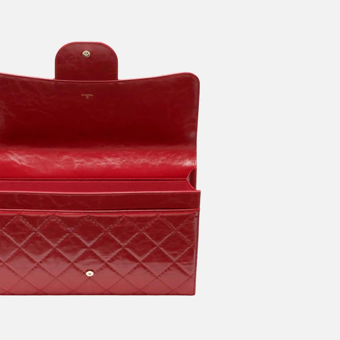 Large Clutch Shiny Crumpled Calfskin Gold Tone Metal